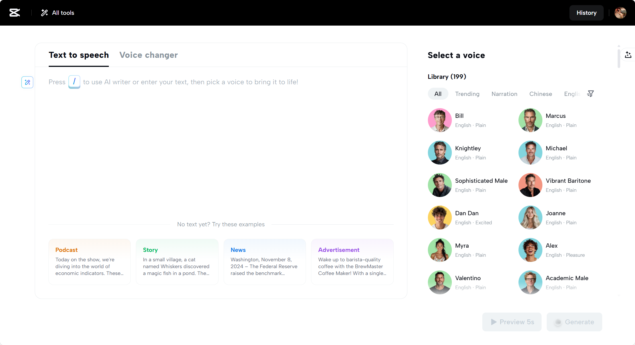 CapCut Web: the best AI tool to read text out loud