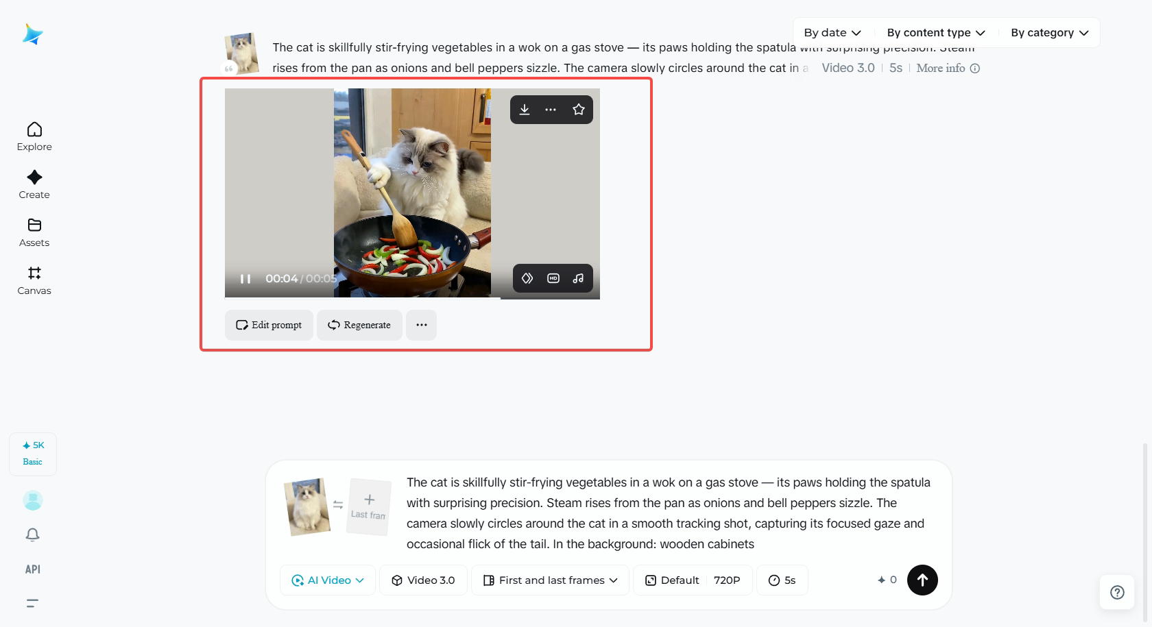 モデルを選択して、猫の料理ビデオを生成してください