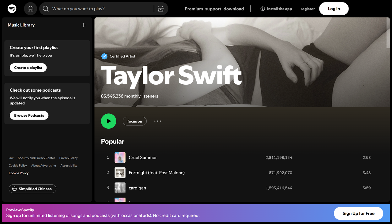 Taylor Swift : enregistrement du flux d'album