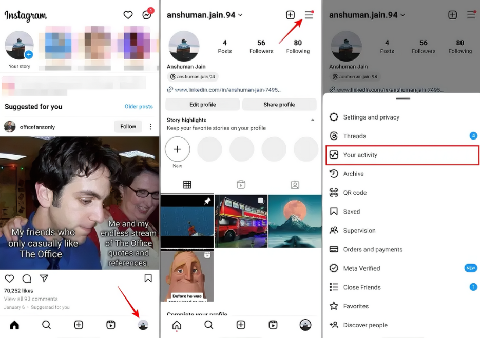 Accede a tu actividad en Instagram