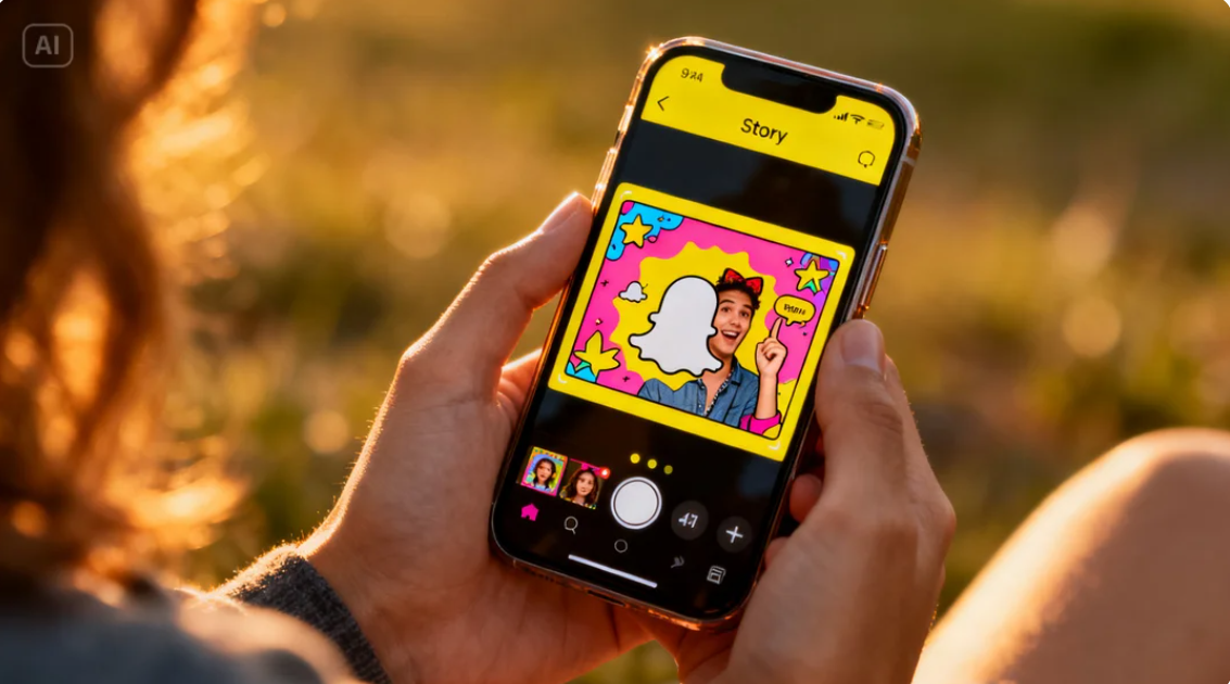 Phone screen showing a Snapchat story being created