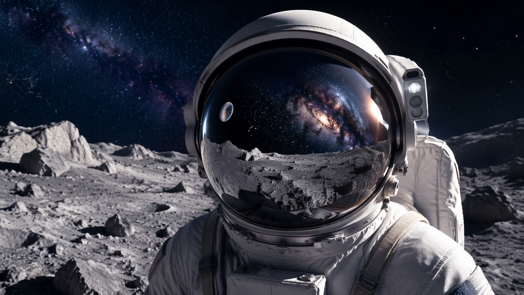Dreamina astronauta filtro prompt exemplo 2: cena de paisagem lunar