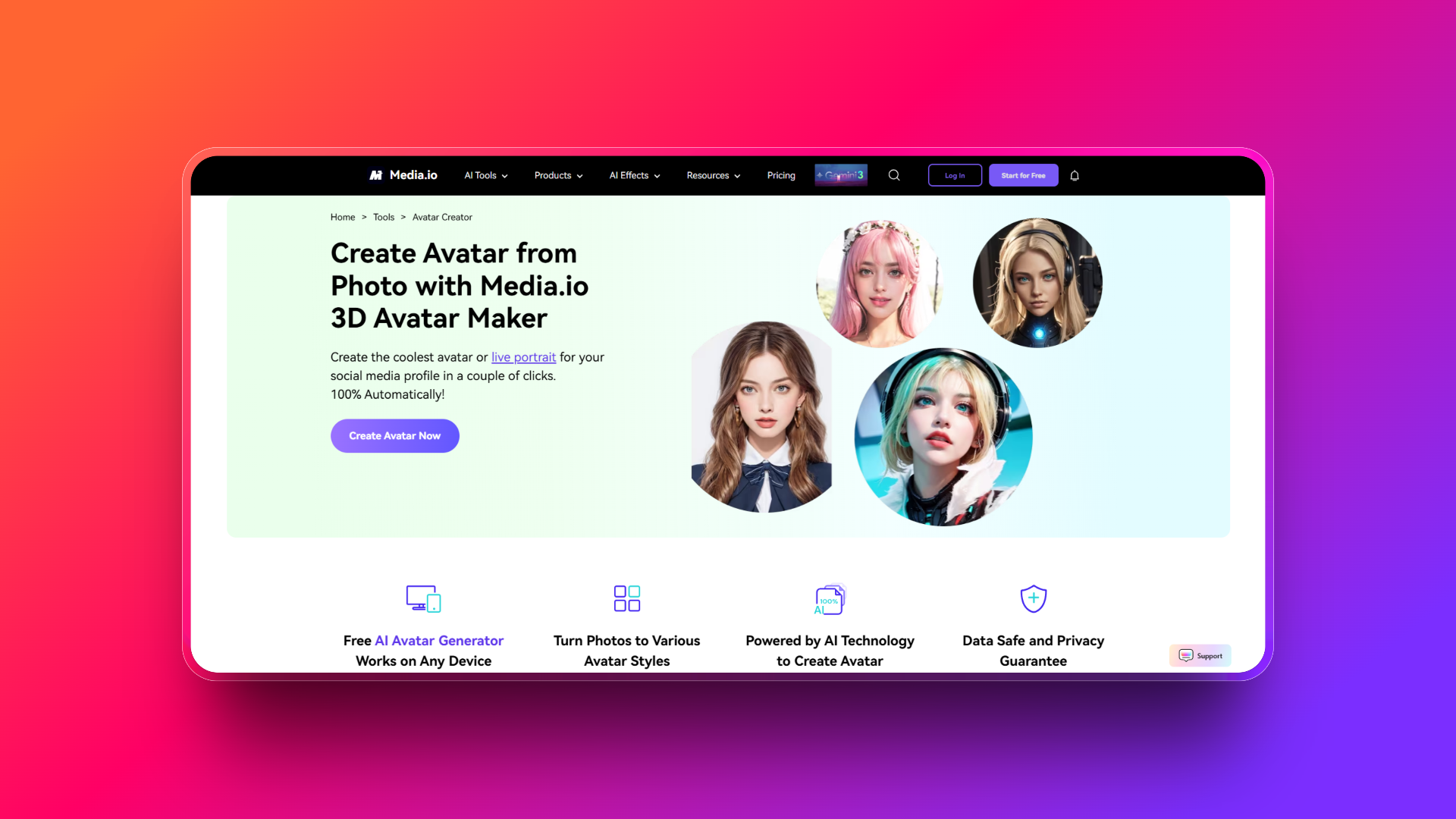 Generatore di avatar AI di Media.io