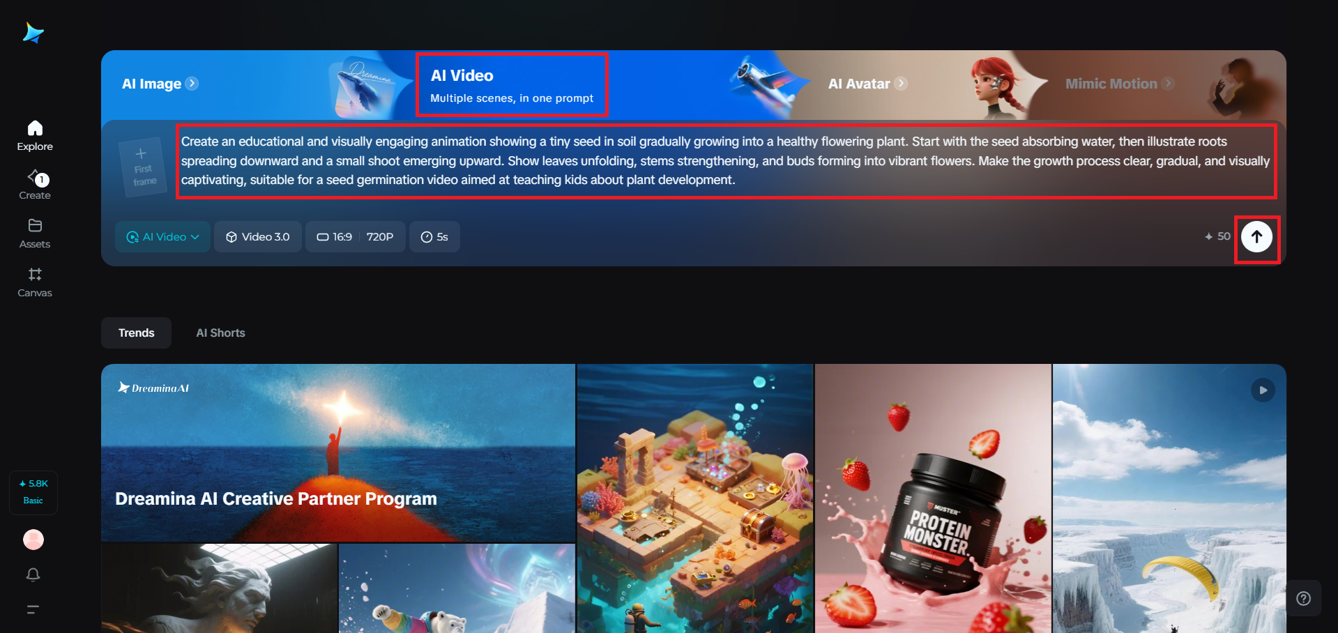 Funktion des Text-zu-Video-Generators in Dreamina
