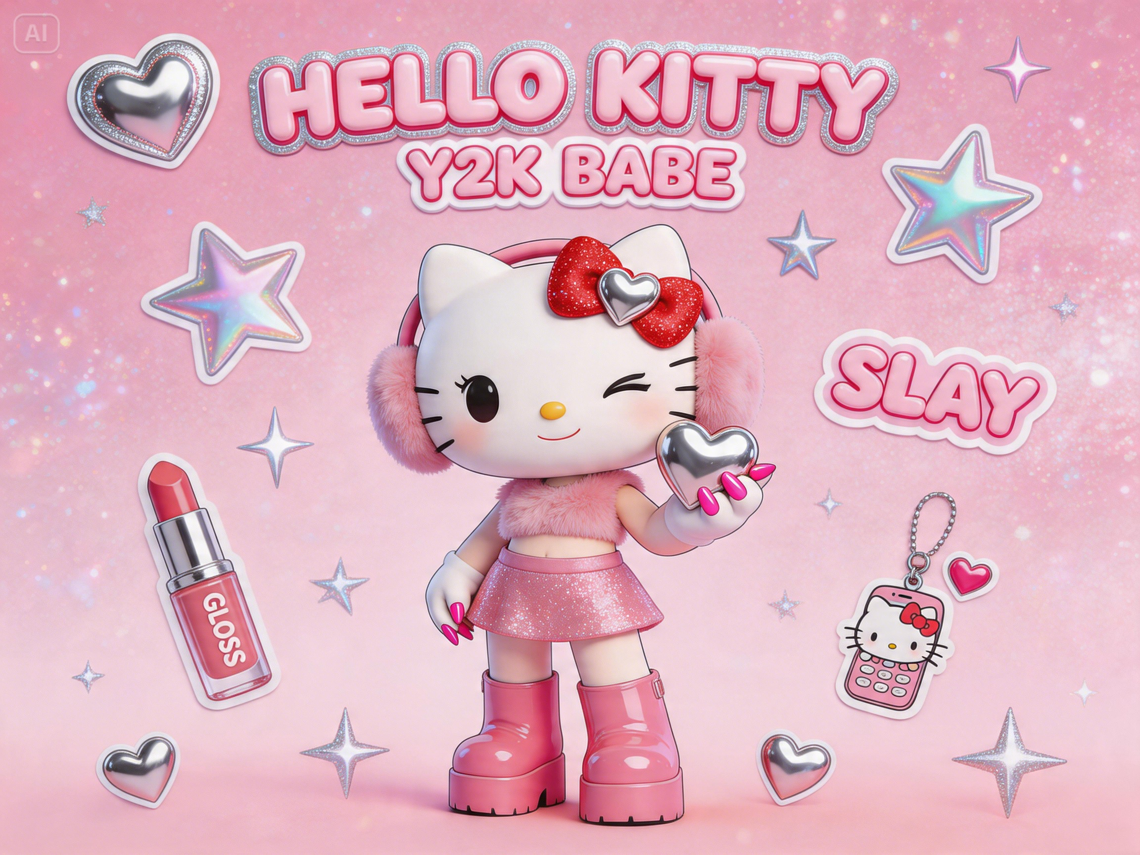 Aufforderung für ein Hello Kitty Y2K-Poster