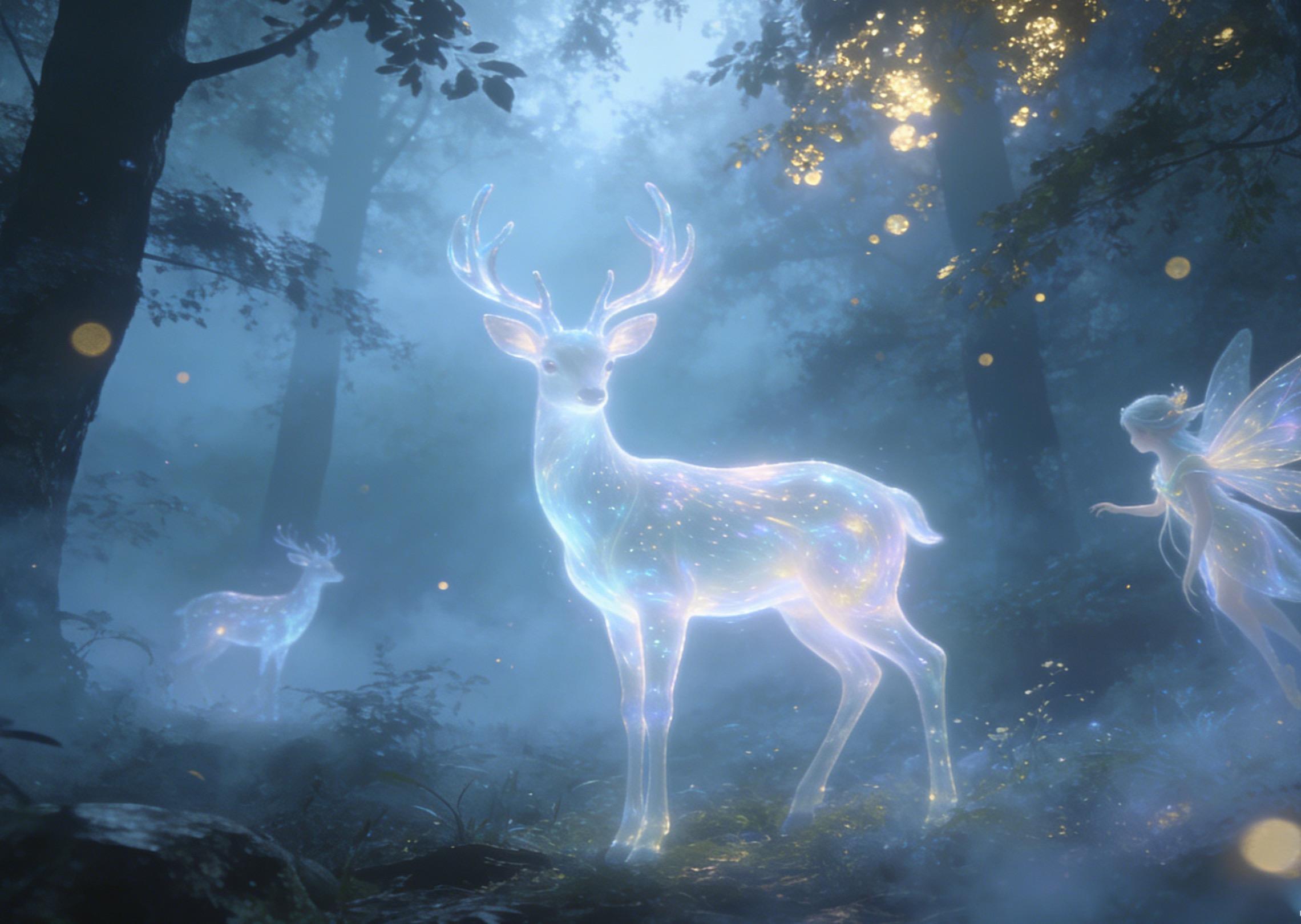 Magical creatures in an enchanted forest
