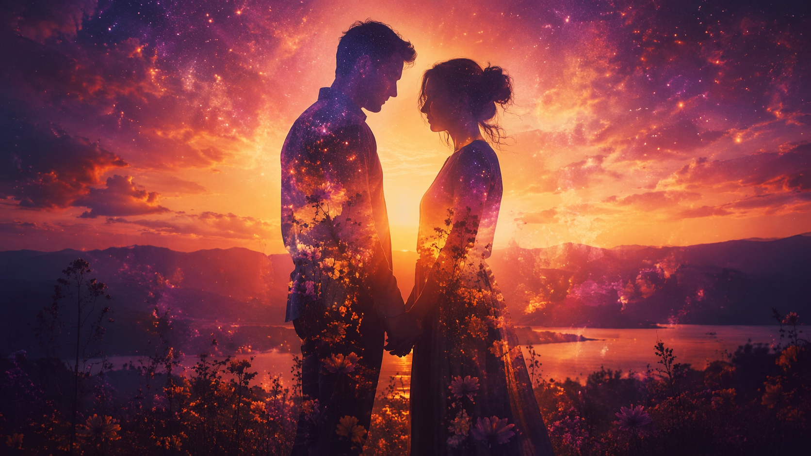 Dreamina Couple Soul AI Photos Prompts prompt example 1: Matching Aura Portrait