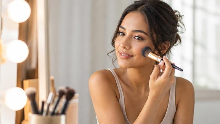 Sunny urban portrait of a fictional adult safe beauty routine and tutorial ideas