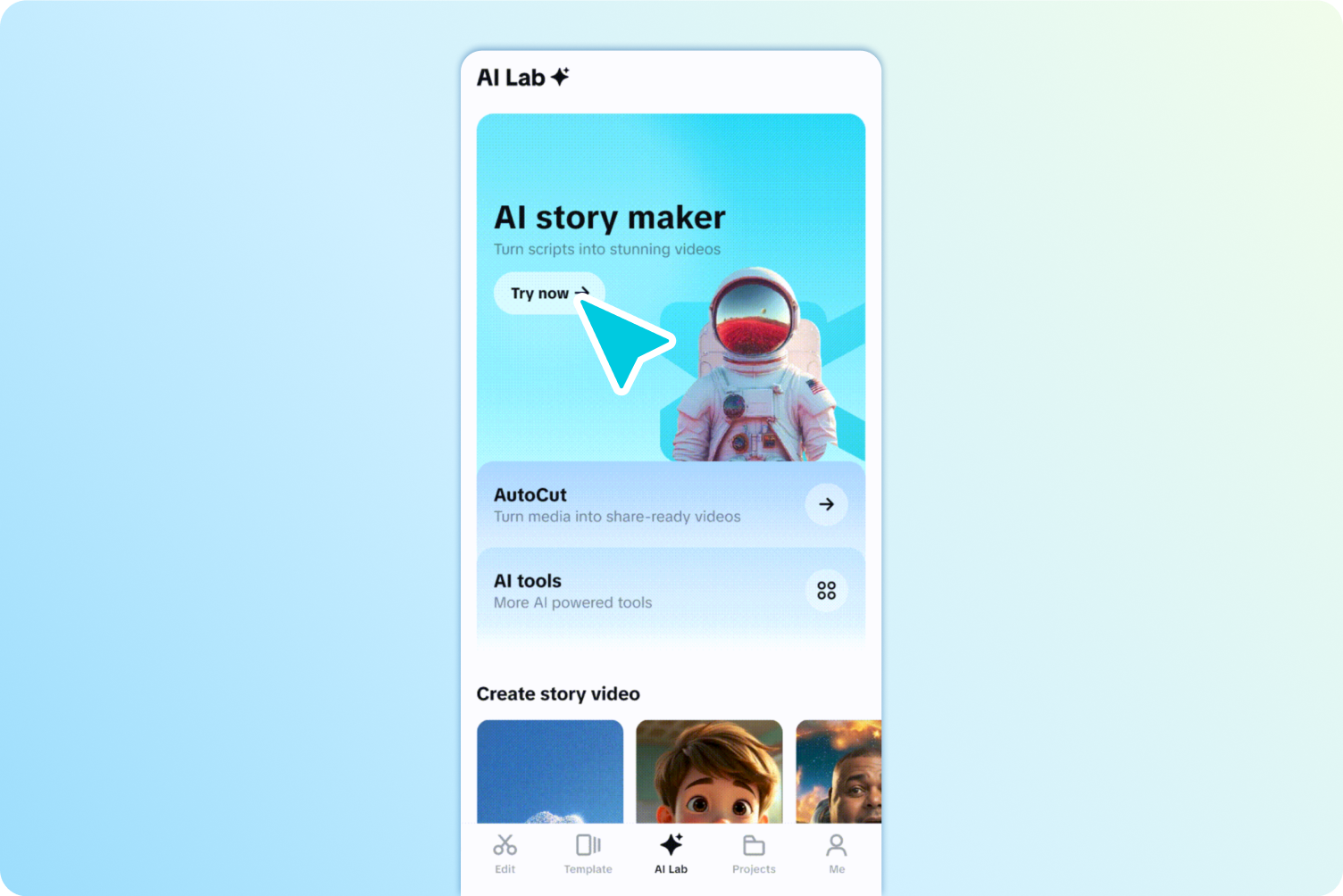 Válassza ki a "AI story maker" lehetőséget