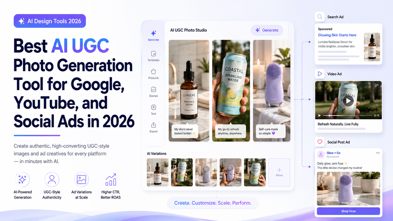 Melhor IA ferramenta de geração de fotos UGC para Google, YouTube e anúncios sociais em 2026