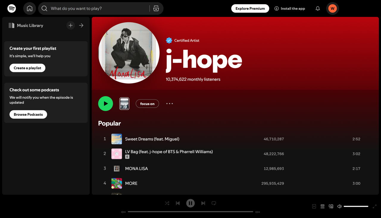 J-Hope - L'artiste K-pop le plus diffusé sur Spotify, apportant une musique énergique