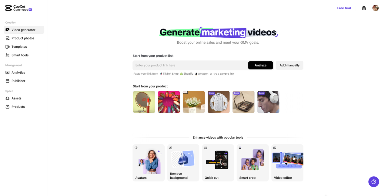 Interface do Pippit