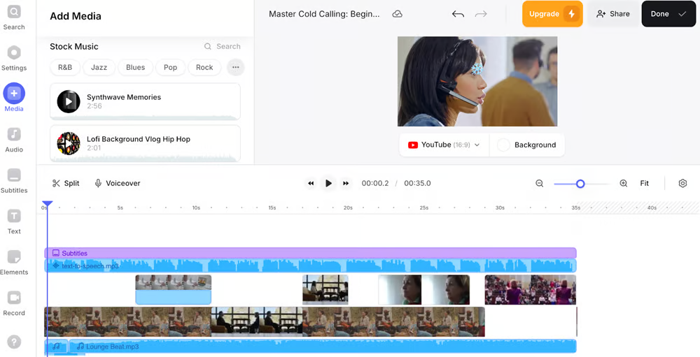 Interfaccia di Veed.io - un editor di clip video online gratuito