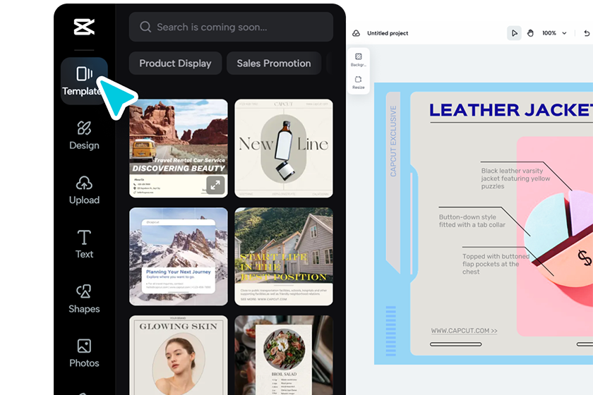 Akses CapCut dan pilih template grafik atau mulai dari awal