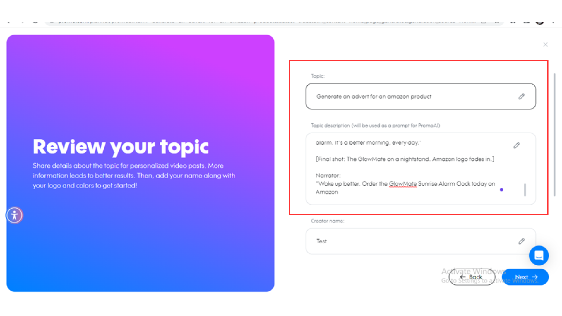 Input your topic and prompt