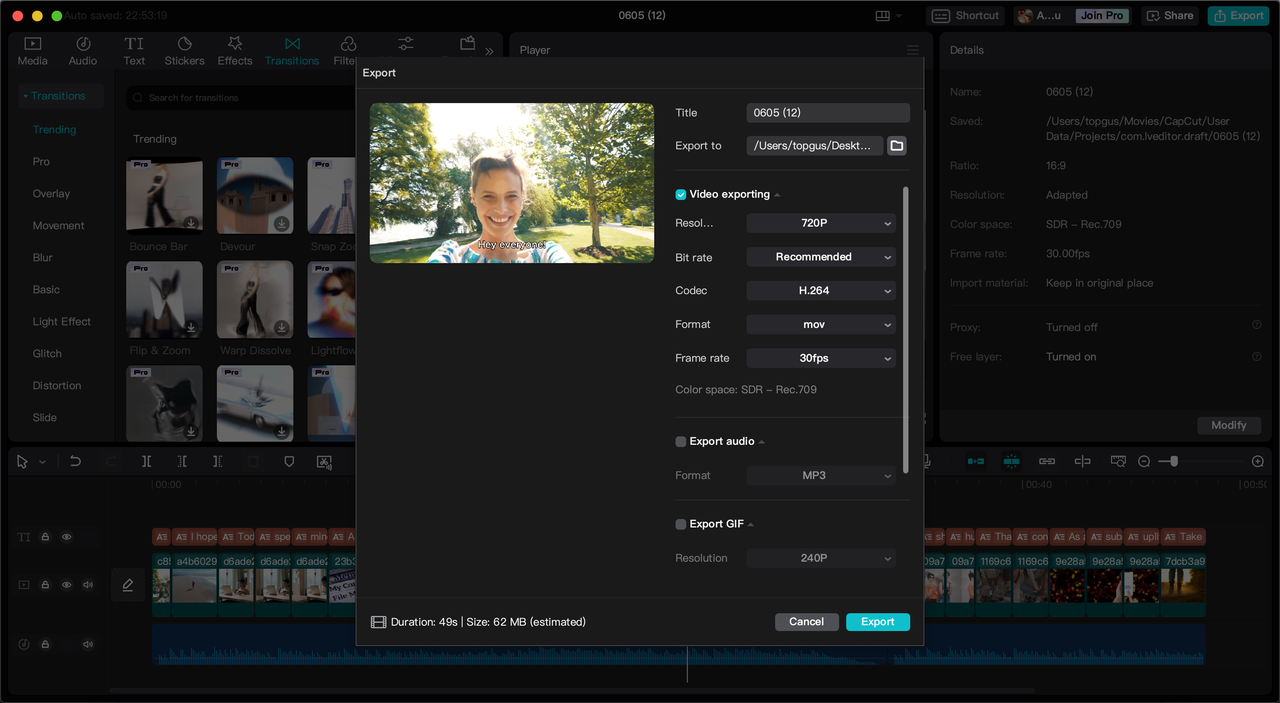 Export and share