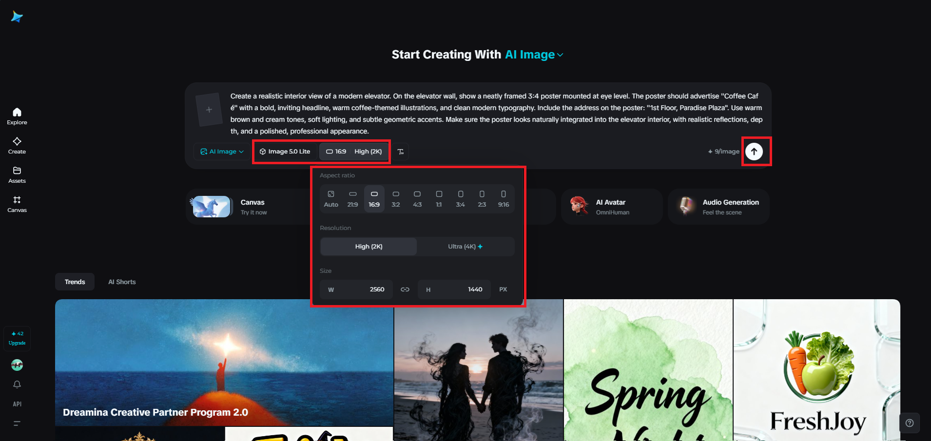 Select the model and adjust output settings