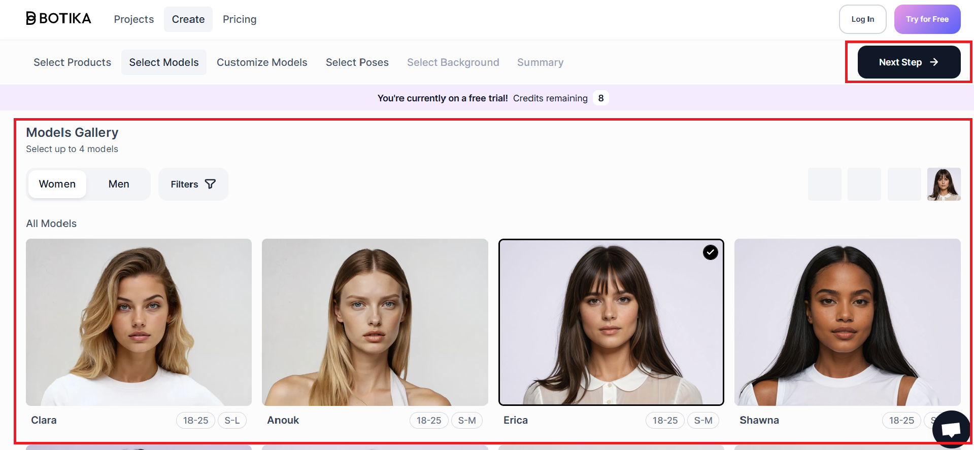 Select models and poses