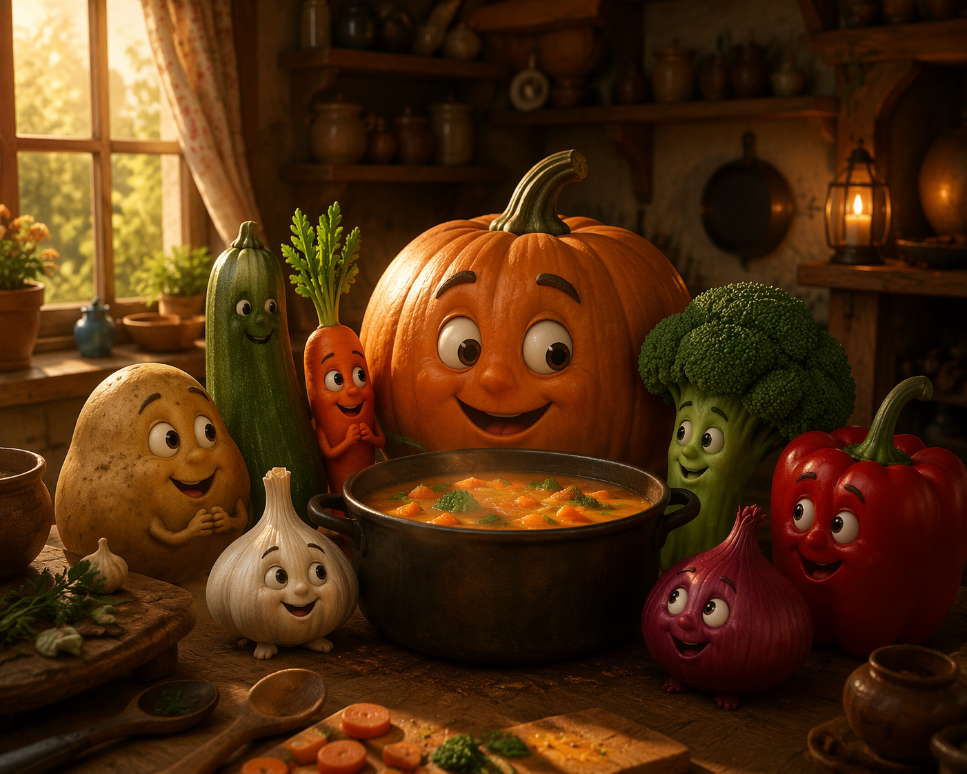 Exemple d'invite vidéo du générateur d'histoires de légumes Dreamina IA 4 : Scène de nuit de citrouille