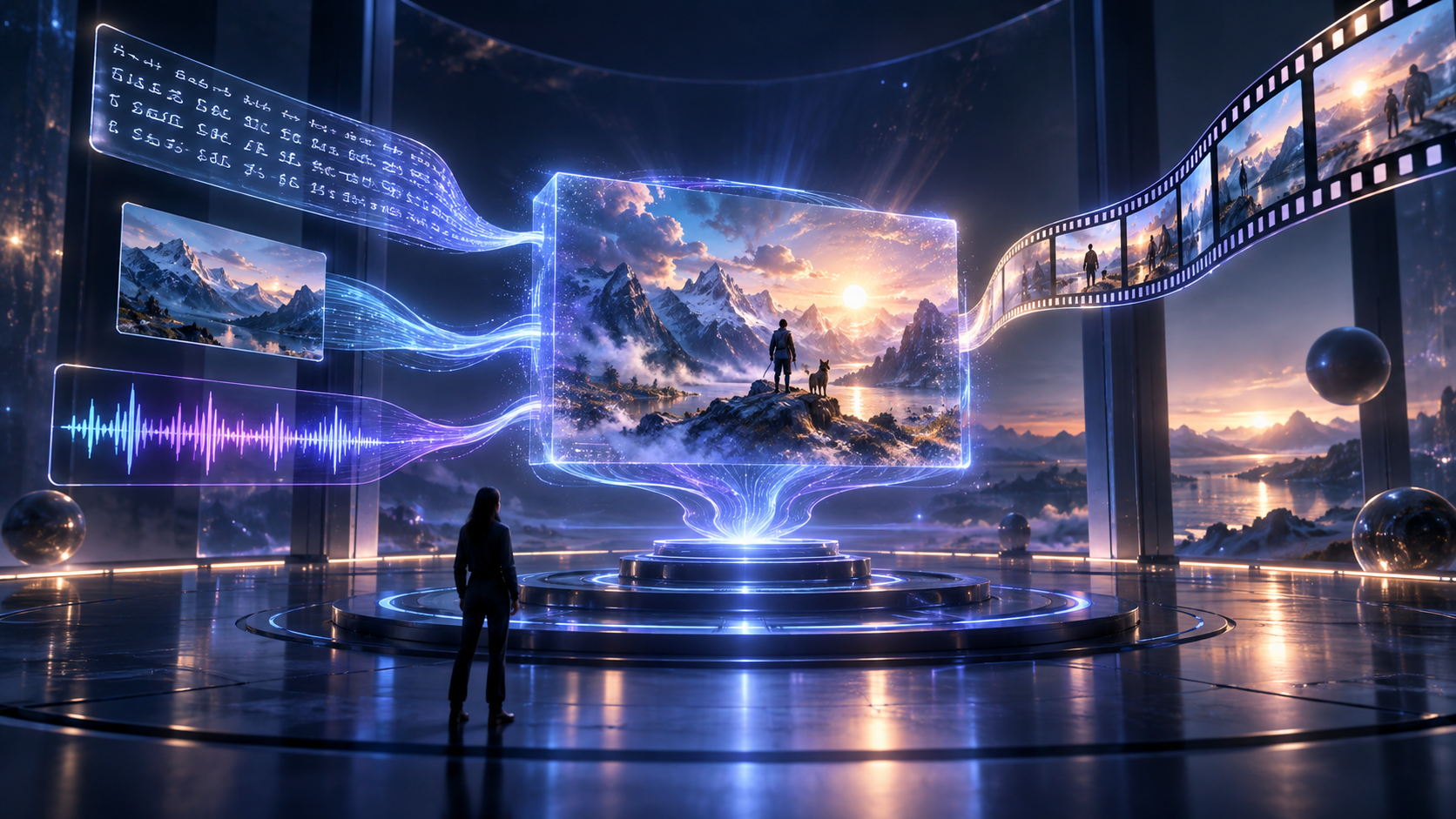Text image audio and video inputs converging into one video workflow
