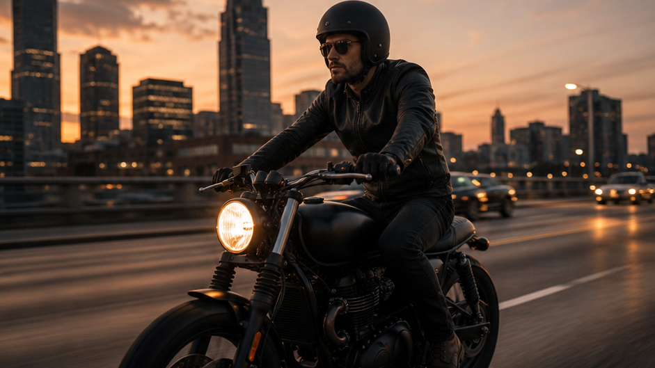 Handsome Motorcyclist Video prompt 2 original 16:9 visual