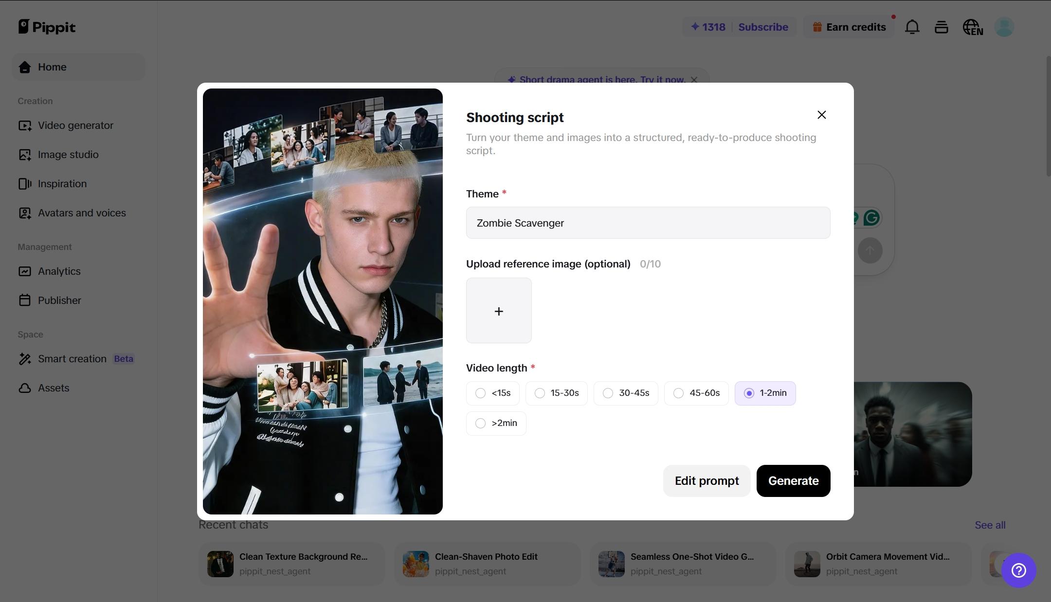 Open the Shooting Script tool and add your theme