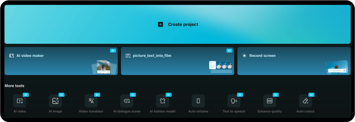 Create New Project on CapCut PC