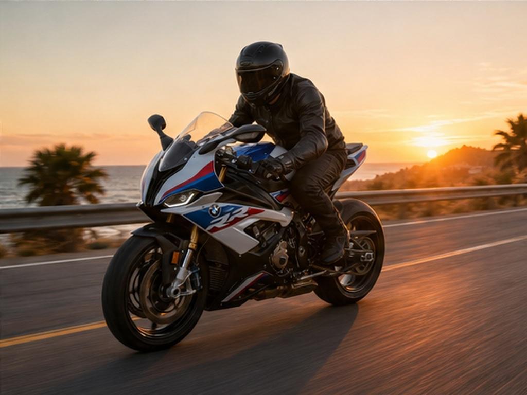 Gemini BMW S1000RR Basikal Prompts contoh segera 6 - Jalan pantai matahari terbenam