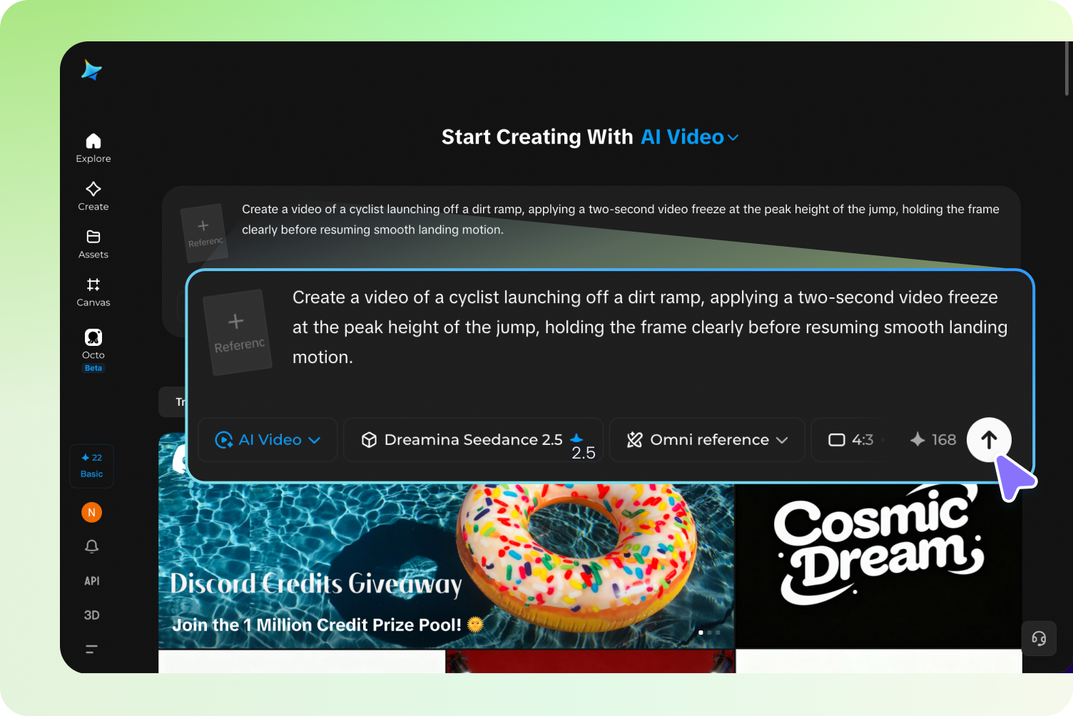 Enter your freeze video prompt