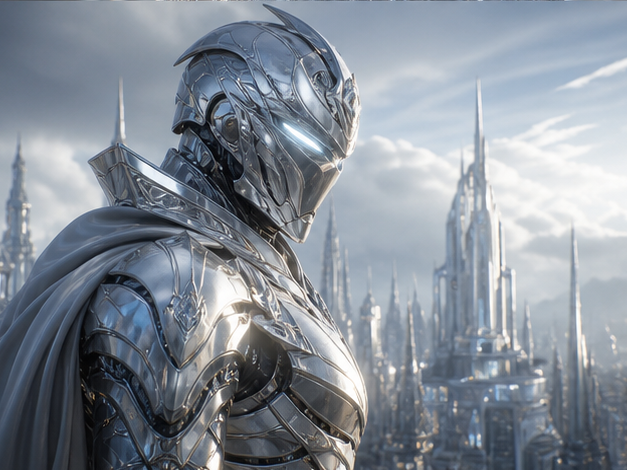 AI Silver Palace-Inspired Character Generator Prompt Beispiel 3 - Futuristischer Silberwächter