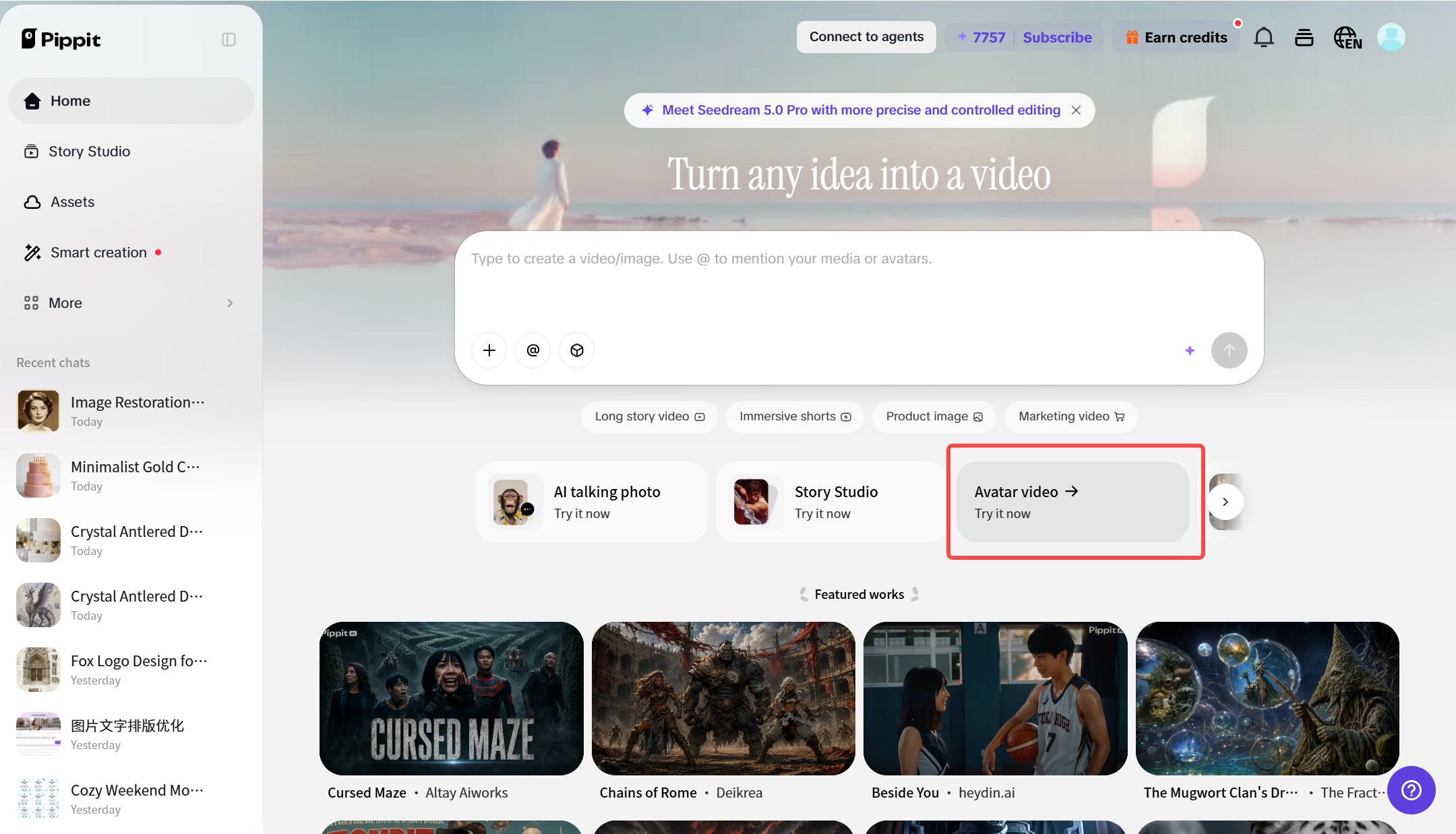 Access the Avatar video workspace