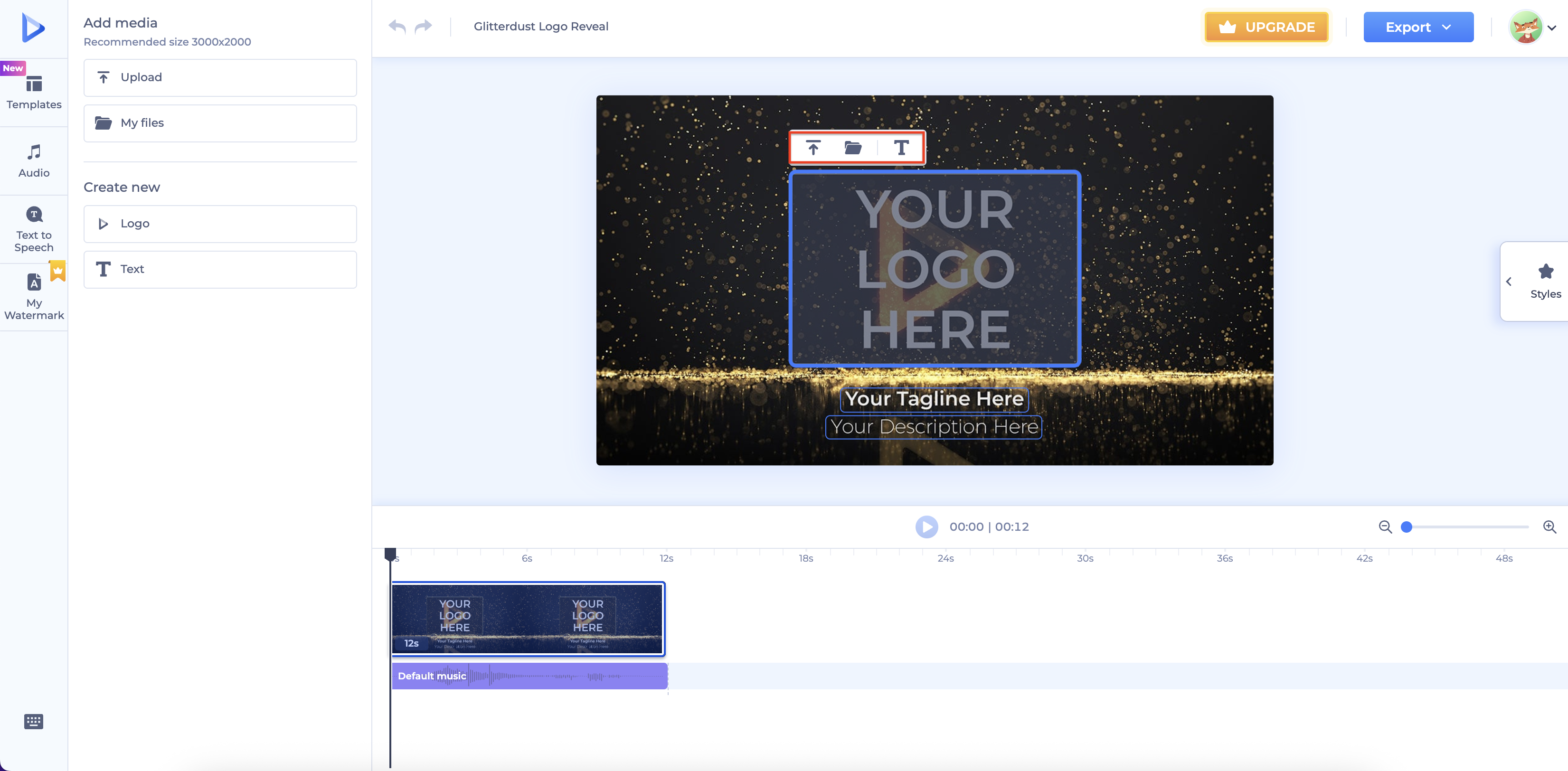 Personalización de escenas en Renderforest con campos de logotipo y texto
