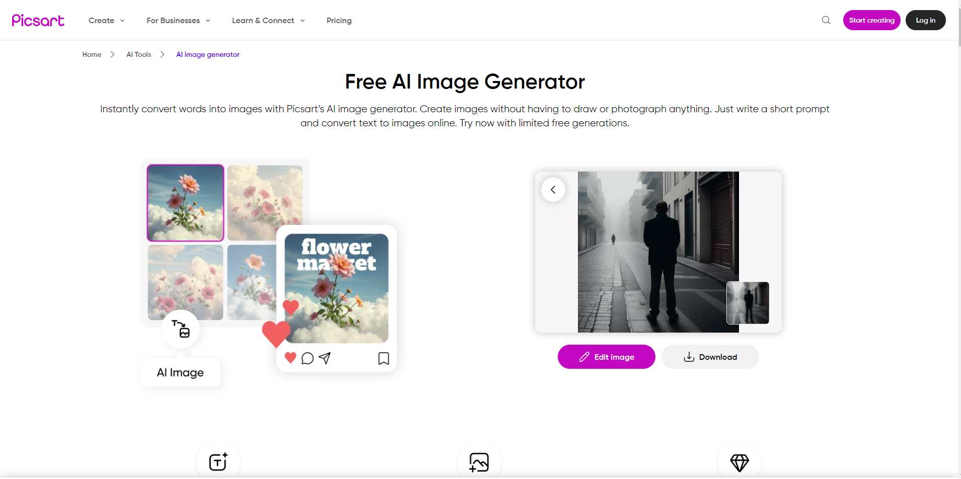 Interface de Picsart - le meilleur générateur d'images IA en ligne gratuit