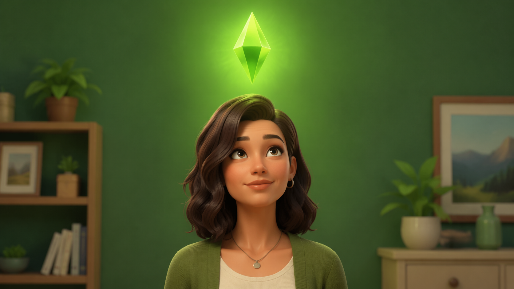 Dreamina Sims filter prompt example 2: Plumbob Inspired Green Glow