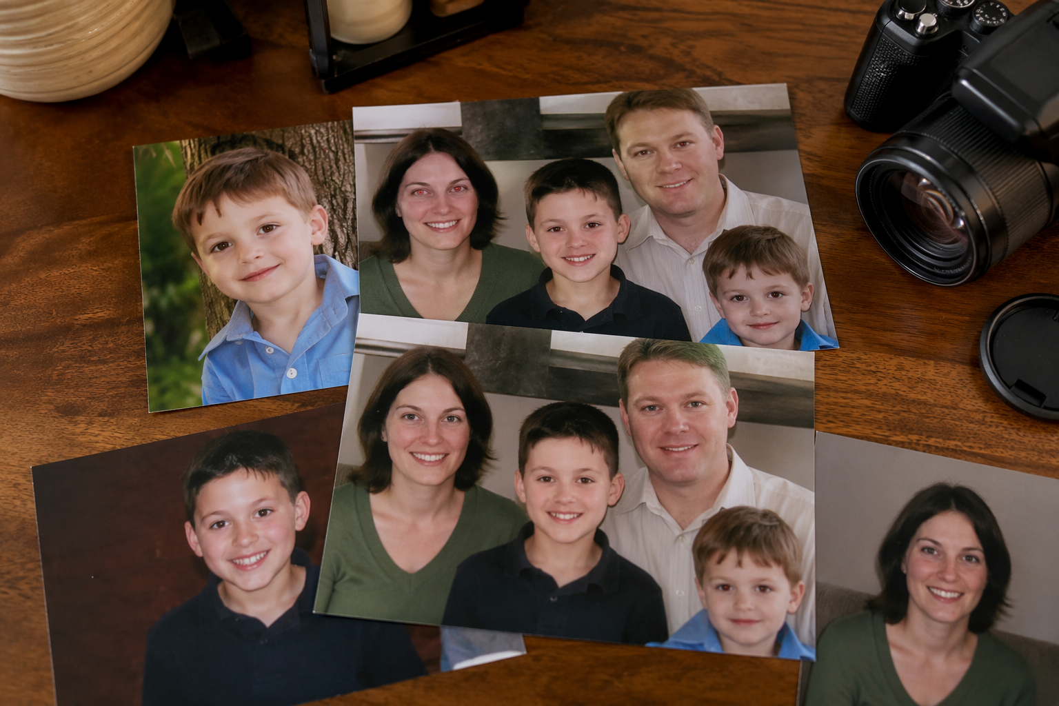 Dreamina remove red eye from photo prompt example 2: Family Snapshot Fix
