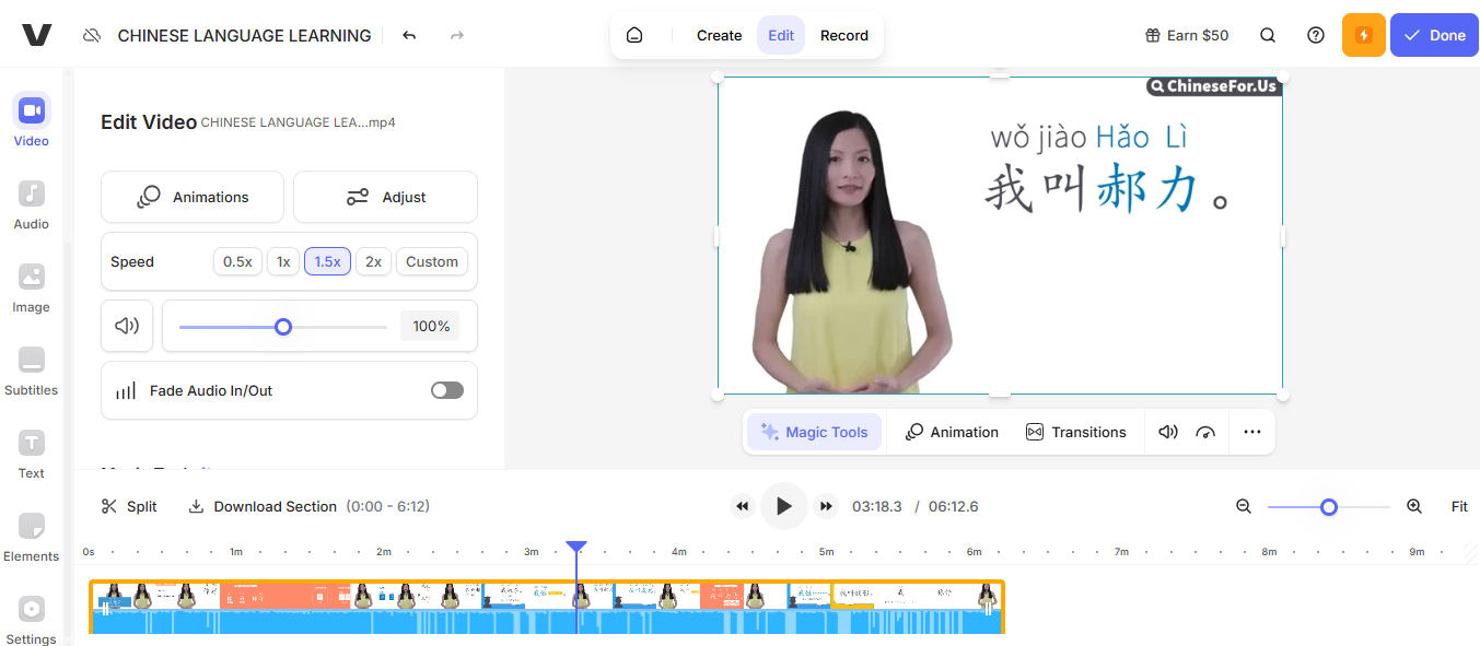 VEED.IO interfejs