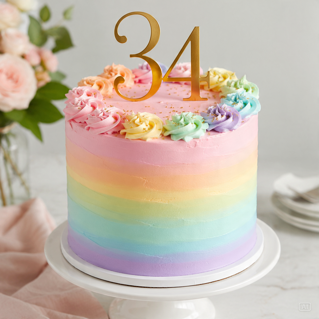 Pastel rainbow ombre 34th birthday cake generated by Pippit