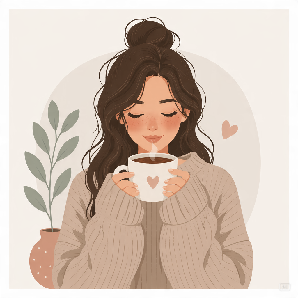 Cozy coffee cartoon girl profile picture generated by Pippit