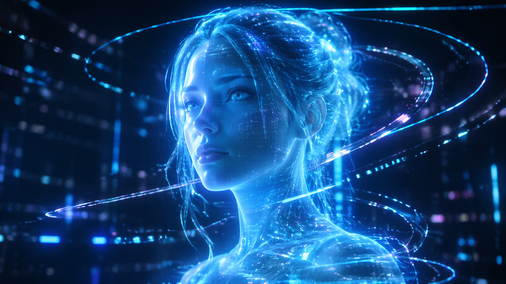 Dreamina 3D hologram filter prompt example 1: Glass-Light Avatar Portrait