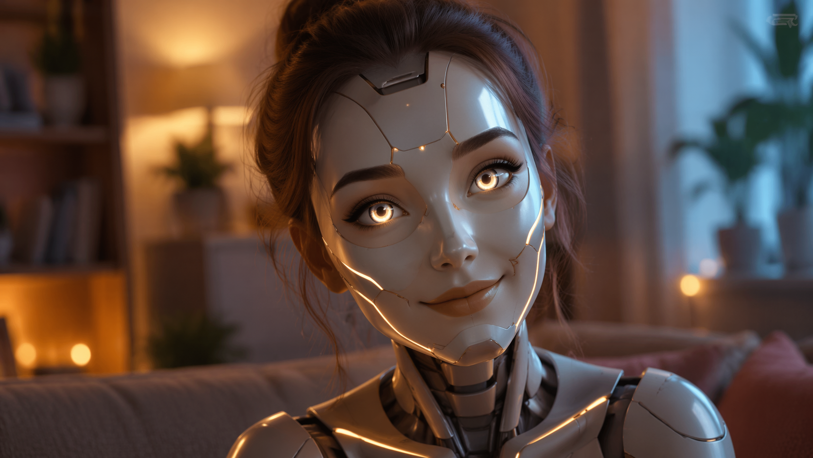 Dreamina robot faccia filtro prompt esempio 1: Chrome Robot faccia Ritratto