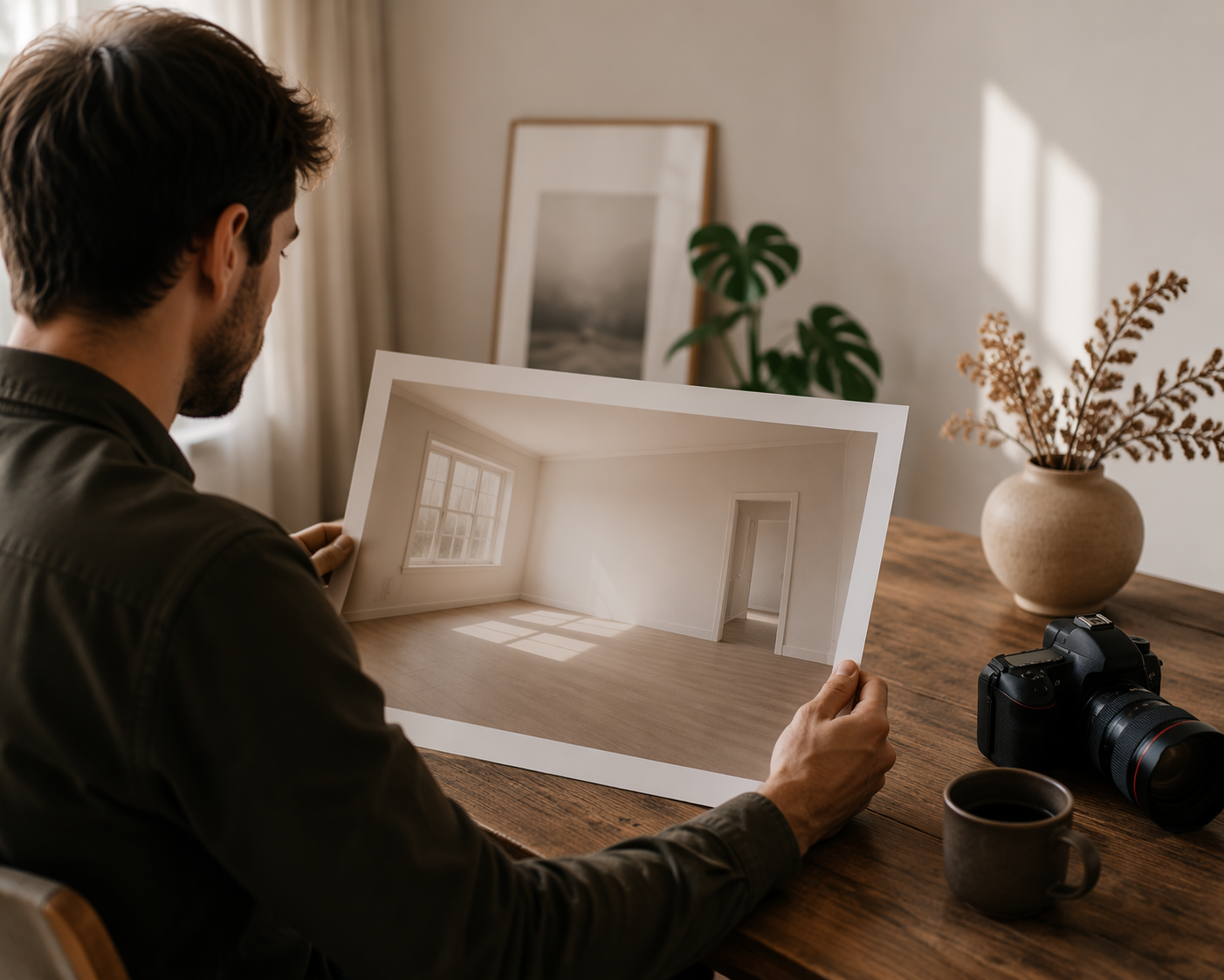 Dreamina verwijdert hoogspanningskabels van fotoprompt voorbeeld 6: Minimal Room Restore