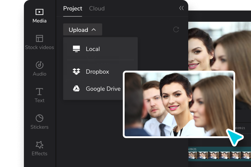 alt=The upload feature of the CapCut online video editor