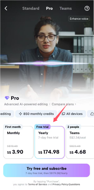 Приєднуйтесь до безкоштовної пробної версії CapCut Pro у мобільному додатку