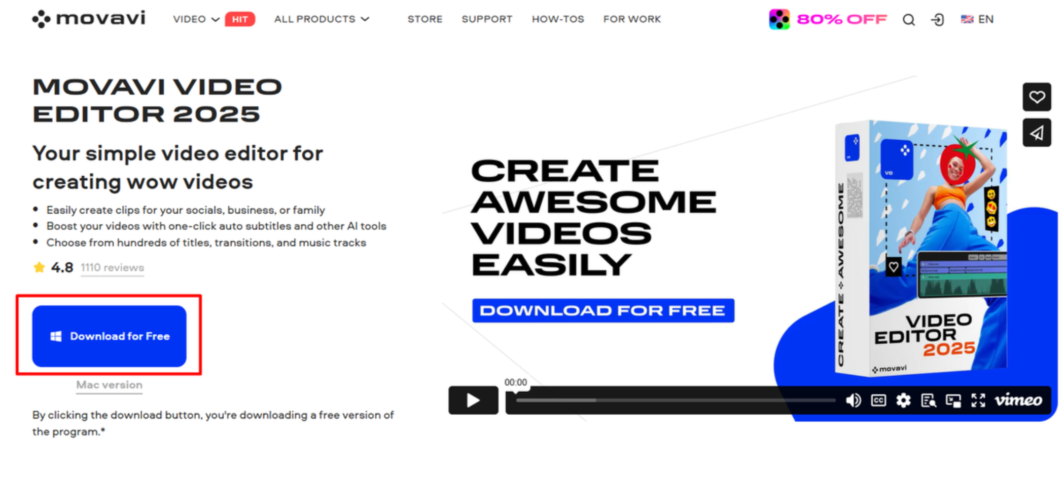 Pag-download ng Movavi video editor sa PC