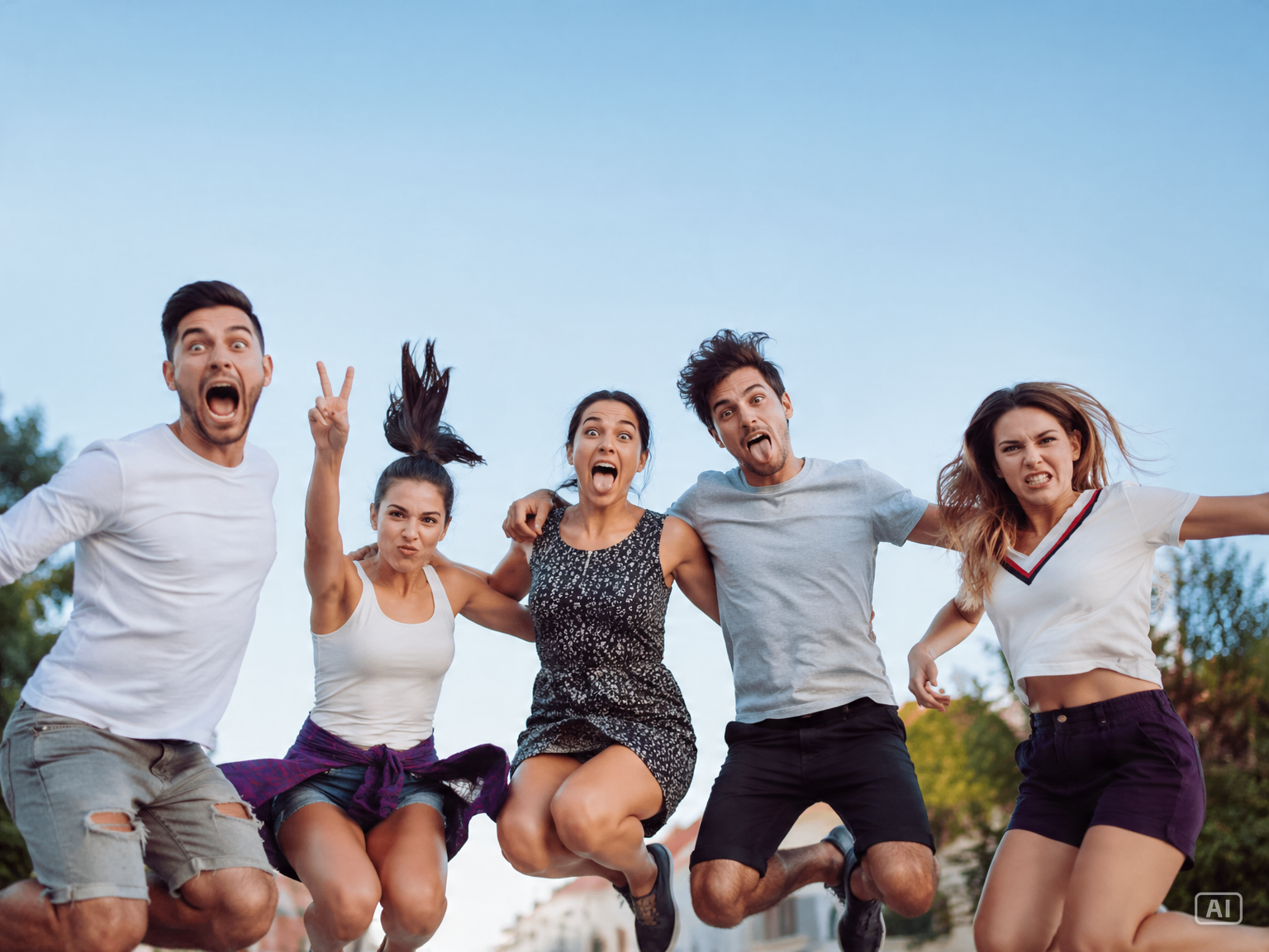 Goofy group jump meme image generated by Pippit