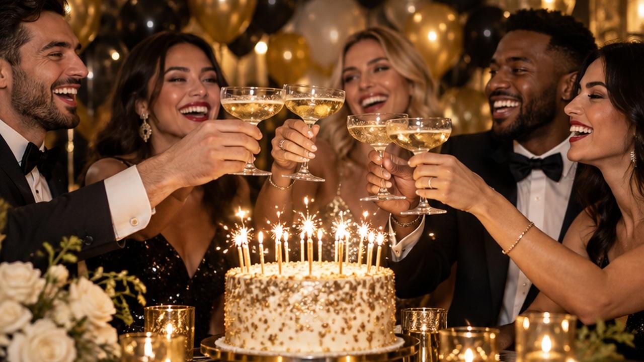 Cake and Toast Moment example for AI Champagne Birthday Trend