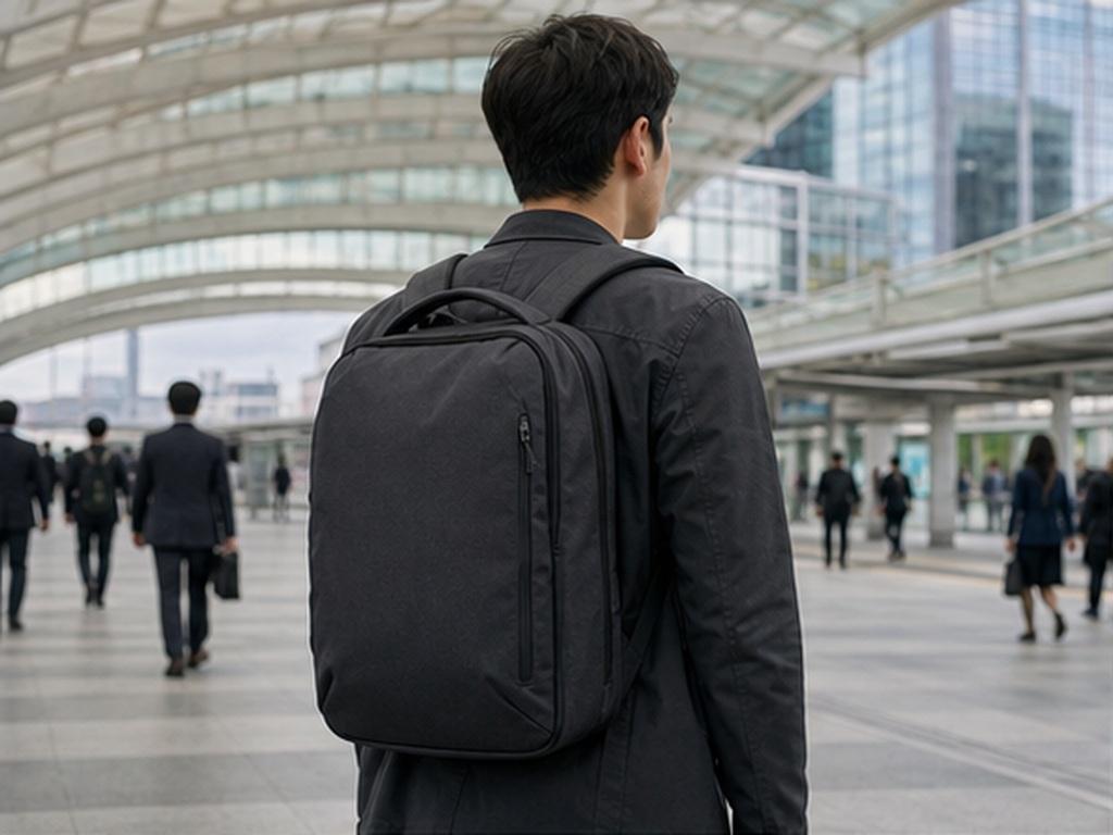 가상 배낭 비디오 프롬프트 예제 1 - 통근자 배낭 턴