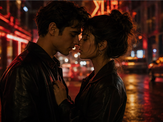 Night Time Couple Editing prompt example 3 - Neon street