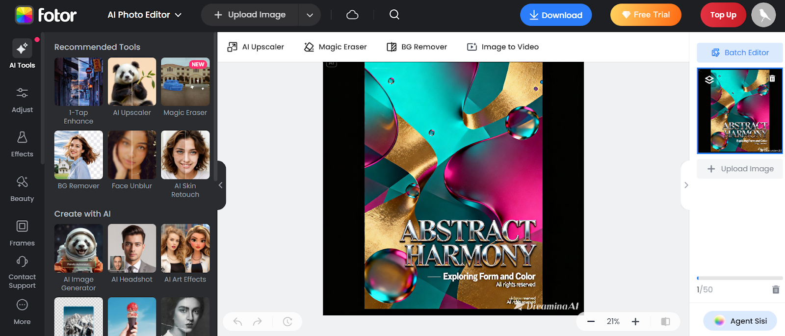 Fotor interface: graphics editor online