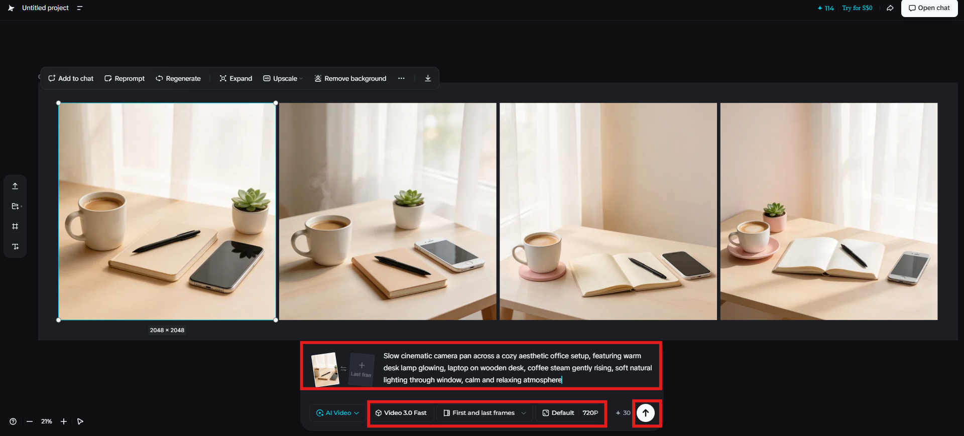 Enter a prompt and adjust settings
